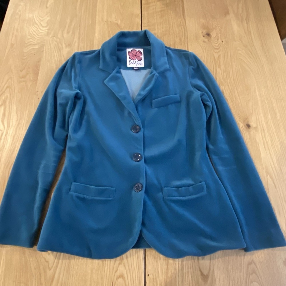 Leslie Evers Teal Velour Blazer Womens Med‎ Teal Romantic Cottage Core